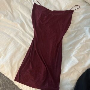 Shiny Maroon Mini Dress